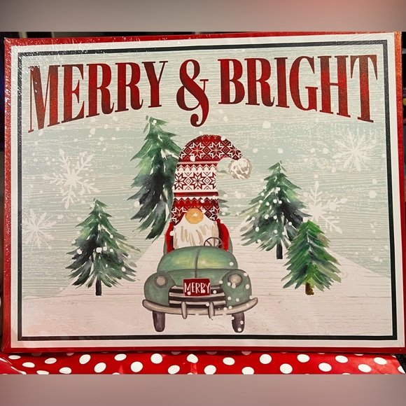 New “Merry & Bright” Gnome Printed Canvas Was Art 16 in x 20 in - Picture 1 of 10